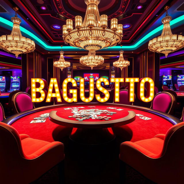 A beautifully designed casino table displaying the text 'BAGUSTOTO' in striking and bold typography