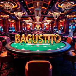 A lavish casino table featuring the text 'BAGUSTOTO' boldly displayed in a stylish font