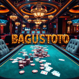 A lavish casino table featuring the text 'BAGUSTOTO' boldly displayed in a stylish font