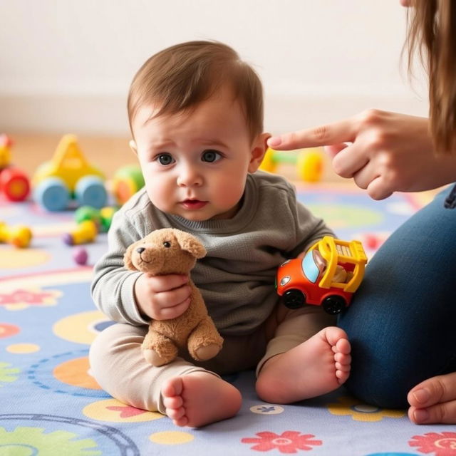 A 18-month-old child sitting on a colorful play mat