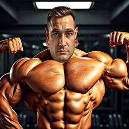 A muscular bodybuilder in a dynamic pose, showcasing impressive biceps and a well-defined physique