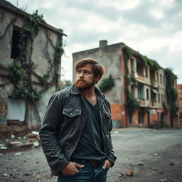 A solitary man standing alone in a deserted urban environment
