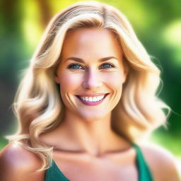 A high-quality digital art image of a naturally pretty blonde woman in her mid-30s