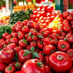 A vibrant assortment of red fruits and vegetables beautifully arranged