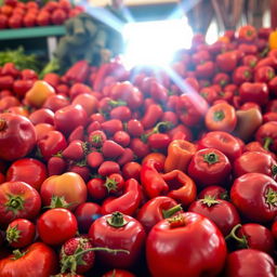 A vibrant assortment of red fruits and vegetables beautifully arranged