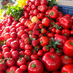 A vibrant assortment of red fruits and vegetables beautifully arranged
