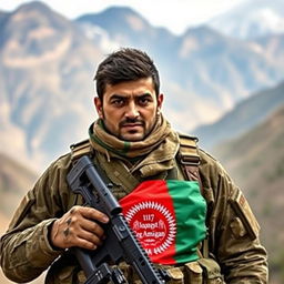 A soldier from Afghanistan named Mahmood Yousufzai, equipped with a laser-sighted sniper rifle