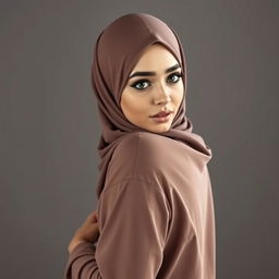 A beautiful masterpiece featuring a fully covered Muslim woman in a niqab, presenting an expressive and captivating appearance