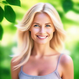 A high-quality digital art image of a naturally pretty blonde woman in her mid-30s