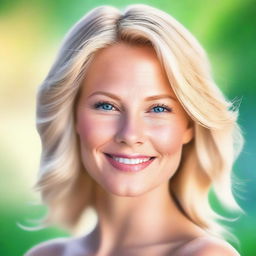 A high-quality digital art image of a naturally pretty blonde woman in her mid-30s