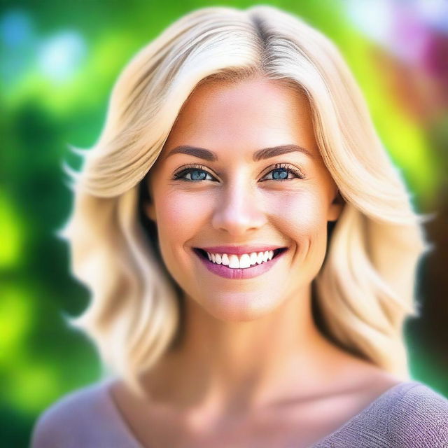 A high-quality digital art image of a naturally pretty blonde woman in her mid-30s