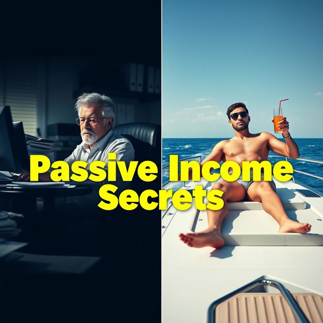 A striking thumbnail for a video about passive income featuring a clear contrast between two lifestyles