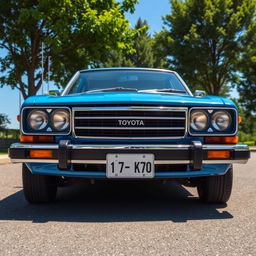 A pristine Toyota KE70 parked in a scenic setting, showcasing its classic lines and vintage charm