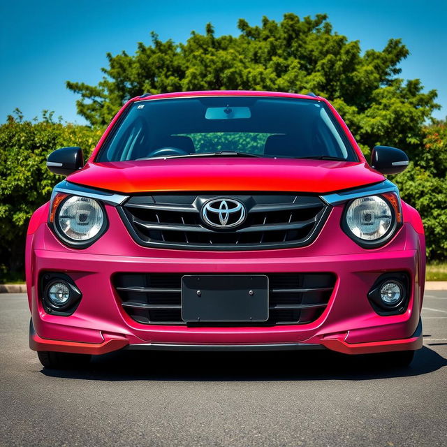 A unique automotive design fusion featuring the front end of a Toyota KE70 seamlessly merged with the facial features of a Mazda Demio