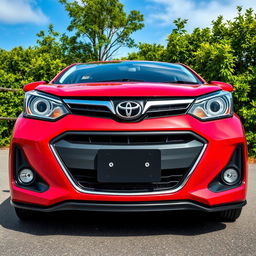 A unique automotive design fusion featuring the front end of a Toyota KE70 seamlessly merged with the facial features of a Mazda Demio