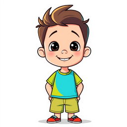 An animated 10-year-old boy standing without a background, with a closed mouth and non-visible teeth