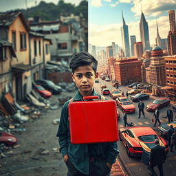 A captivating visual narrative depicting a journey from poverty to wealth
