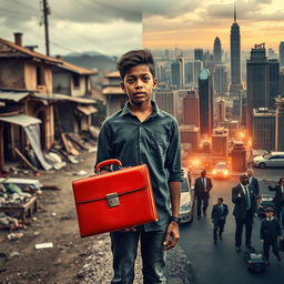 A captivating visual narrative depicting a journey from poverty to wealth