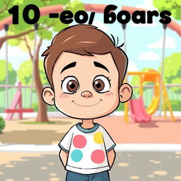 A cartoon-style illustration of a 10-year-old child with a neutral expression, mouth closed, not showing teeth or tongue