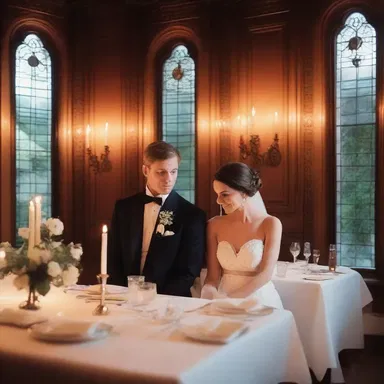 The couple enjoyed a candlelit dinner in a gregorian-style restaurant.
