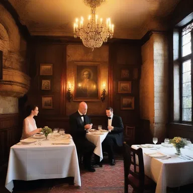 The couple enjoyed a candlelit dinner in a gregorian-style restaurant.