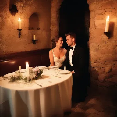 The couple enjoyed a candlelit dinner in a gregorian-style restaurant.