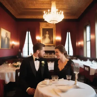 The couple enjoyed a candlelit dinner in a gregorian-style restaurant.