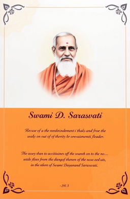 A beautifully designed cover page featuring a dignified portrait of Swami Dayanand Saraswati, a prominent leader in the Arya Samaj movement