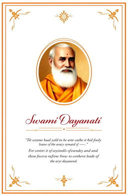 A beautifully designed cover page featuring a dignified portrait of Swami Dayanand Saraswati, a prominent leader in the Arya Samaj movement