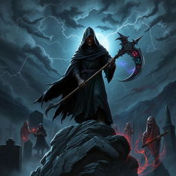 A dark fantasy scene depicting the concept of Death in a Dungeons and Dragons setting