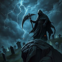 A dark fantasy scene depicting the concept of Death in a Dungeons and Dragons setting