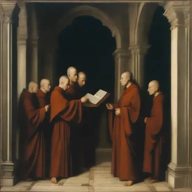 The painting depicted a group of monks singing Gregorian chants in a dimly lit church.