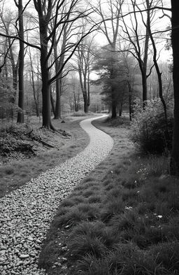 A serene landscape featuring three distinct paths leading through a tranquil forest