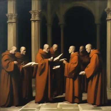 The painting depicted a group of monks singing Gregorian chants in a dimly lit church.