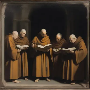 The painting depicted a group of monks singing Gregorian chants in a dimly lit church.