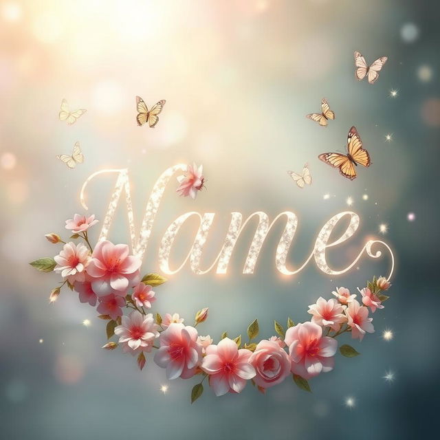 A beautiful and enchanting name written in elegant cursive script, adorned with floral accents and a dreamy pastel background