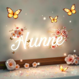 A beautiful and enchanting name written in elegant cursive script, adorned with floral accents and a dreamy pastel background