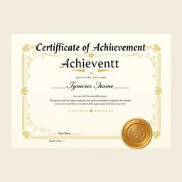 An elegant and professional certificate design featuring a gold embossed seal at the bottom right corner, a decorative border with floral patterns, and space for a recipient's name in the center