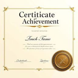An elegant and professional certificate design featuring a gold embossed seal at the bottom right corner, a decorative border with floral patterns, and space for a recipient's name in the center