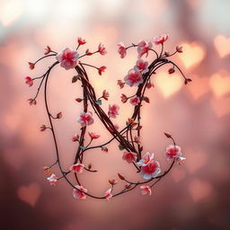 An artistic representation of the letter 'N' integrated into a romantic theme