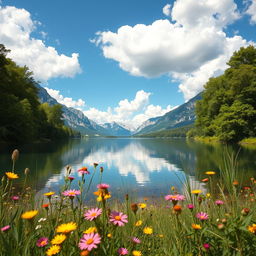 A clean, clear photograph depicting a beautiful, serene landscape