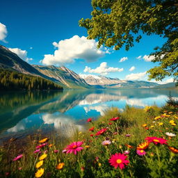 A clean, clear photograph depicting a beautiful, serene landscape