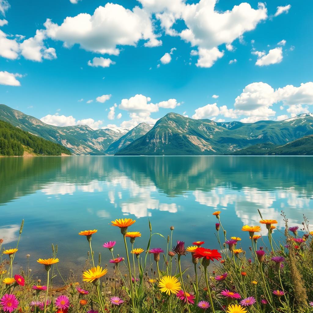 A clean, clear photograph depicting a beautiful, serene landscape