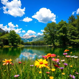 A clean, clear photograph depicting a beautiful, serene landscape
