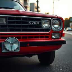 A detailed front view of a classic Toyota KE70, showcasing its iconic design features such as the distinct grille, square headlights, and sleek lines