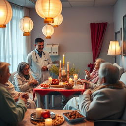 A heartwarming scene depicting Yalda Night celebrations in a hospital setting