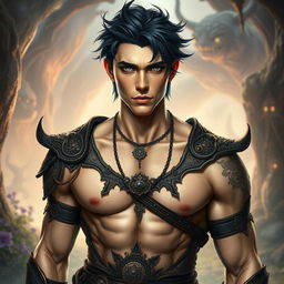 A stunningly handsome young man with a chiseled jawline and well-defined muscles, showcasing his athletic physique