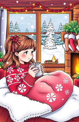 A heartwarming scene featuring a cozy girl surrounded by a Winter Wonderland setting