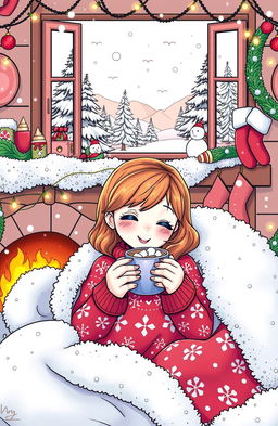 A heartwarming scene featuring a cozy girl surrounded by a Winter Wonderland setting