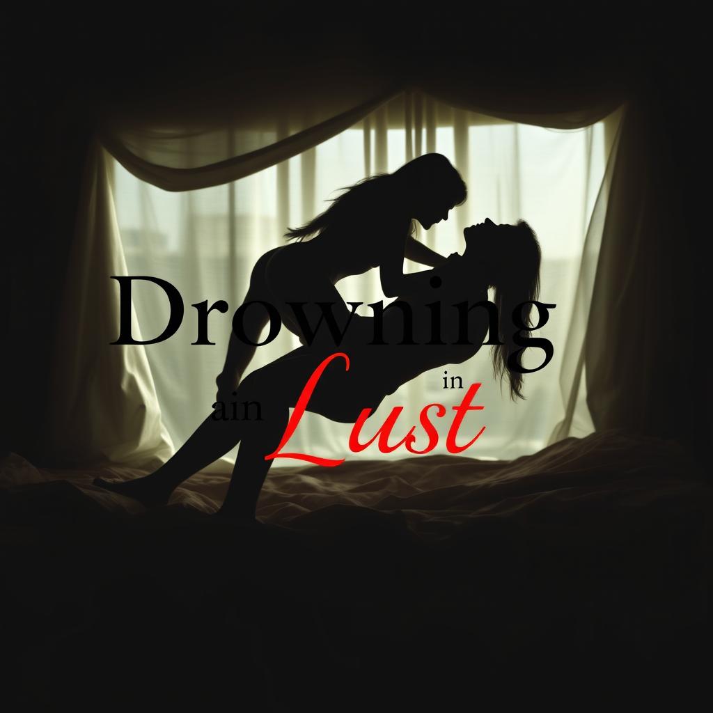 A visually striking image with a transparent background featuring the title 'Drowning in Lust' prominently displayed